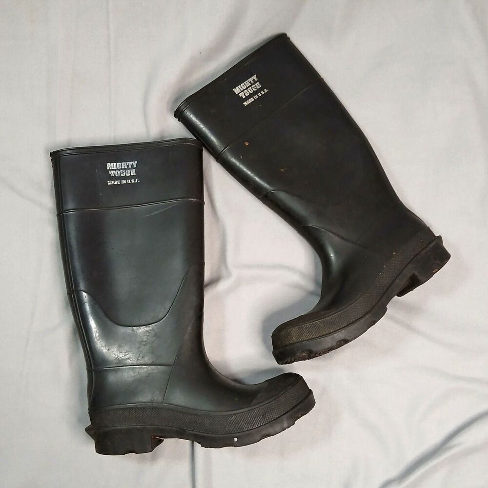 Mighty Tough Rubber Work Rain Boots Reinforced Toe USA Black Mens 5 / Womens 6.5